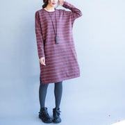 herbst neue rot gestreifte wollmischpullover kleider locker lässig o-hals strickpullover kleid