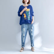 autumn thick warm cotton tops oversize o neck prints pullover