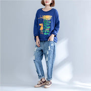 autumn thick warm cotton tops oversize o neck prints pullover