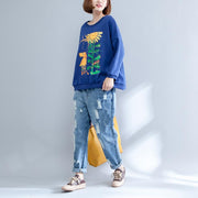 autumn thick warm cotton tops oversize o neck prints pullover