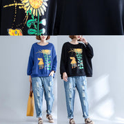 autumn thick warm cotton tops oversize o neck prints pullover