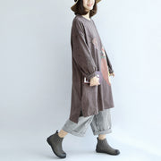 autumn warm khaki cartoon print cotton dresses plus size lantern sleeve pullover dress