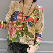 autumn winter new butterfly prints cotton knit t shirt oversize women o neck sweater