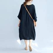 baggy black Midi-length cotton t shirt trendy plus size traveling clothing fine batwing sleeve patchwork natural cotton pullover