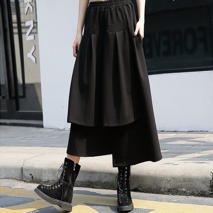 baggy black cotton shift skirt plus size holiday skirt elastic waist baggy New asymmetrical design autumn skirt