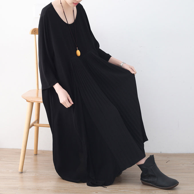 baggy black natural chiffon dress plus size asymmetric hem caftans New o neck gown