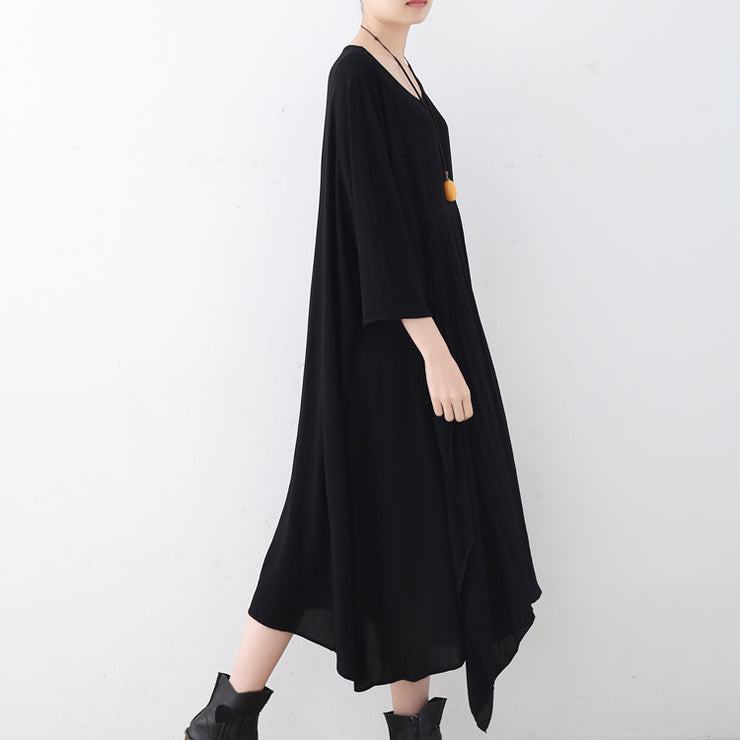 baggy black natural chiffon dress plus size asymmetric hem caftans New o neck gown