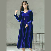 baggy blue natural plus size O neck gown fine baggy dresses