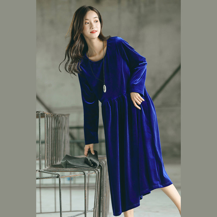 baggy blue natural plus size O neck gown fine baggy dresses