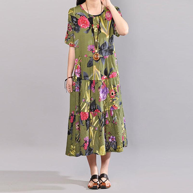 Baggy Cotton Sommerkleid plus Größe Kleidung Retro bedruckte Kleider Sommer Kurzarm grünes Kleid