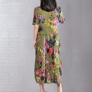 baggy cotton sundress plus size clothing Retro Printed Dresses Summer Short Sleeve Green Dress