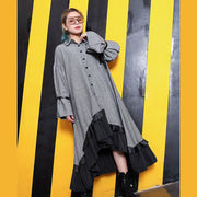 baggy gray lapel patchwork traveling clothing Fine large hem baggy dresses