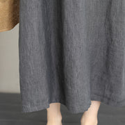 baggy gray linen maxi dress plus size clothing v neck linen clothing dresses fine two big pockets gown