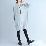 baggy loose gray casual cotton dresses o neck cozy autumn traveling dress