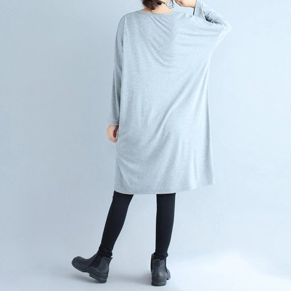 baggy loose gray casual cotton dresses o neck cozy autumn traveling dress