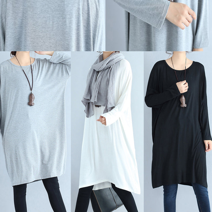 baggy loose gray casual cotton dresses o neck cozy autumn traveling dress