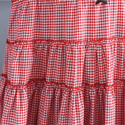 baggy red plaid pure linen dresses plus size casual patchwork o neck midi dress