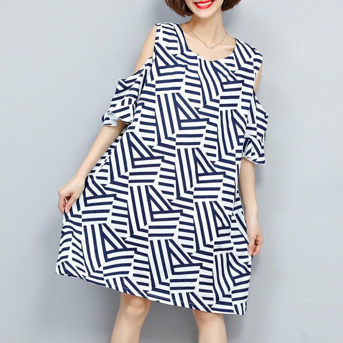 baggy striped women dress trendy plus size traveling clothing 2018 o neck patchwork dress