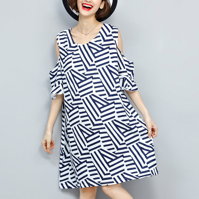 baggy striped women dress trendy plus size traveling clothing 2018 o neck patchwork dress