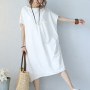 baggy white natural cotton dress oversized cotton clothing dress casual short sleeve o neck cotton dresses