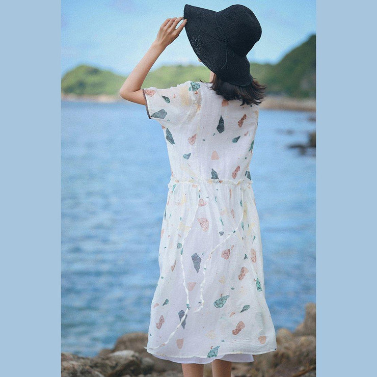 baggy white print natural silk linen dress oversize o neck baggy dresses silk linen gown 2018 short sleeve pockets dresses