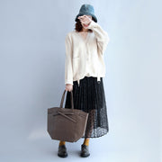 beige white thick cotton sweater outwear plus size casual v neck short cardigans