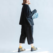 black big pockets two pieces knit tops with sweat pant oversize casual sport suit