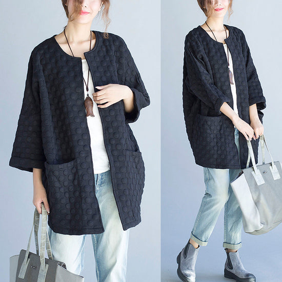 black casual fashion cotton cardigan plus size bracelet sleeved cardigan outwear