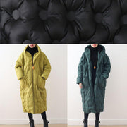 black loose large size hooded long padded jacket cotton thick coat - SooLinen