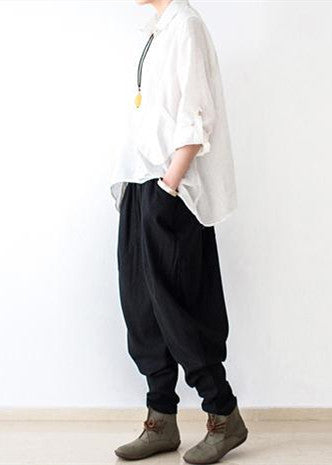 Black Oversized Linen Carrot Pants Plus Size Cotton Pants Loose Harem Pants