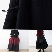 black retro drawstring folds gradient loose large size wide leg pants thick cotton linen skirt pants - SooLinen