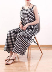 black white plaid casual cotton carpenter pants women loose wide leg pants - SooLinen