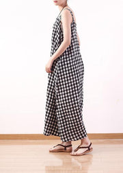 black white plaid casual cotton carpenter pants women loose wide leg pants - SooLinen