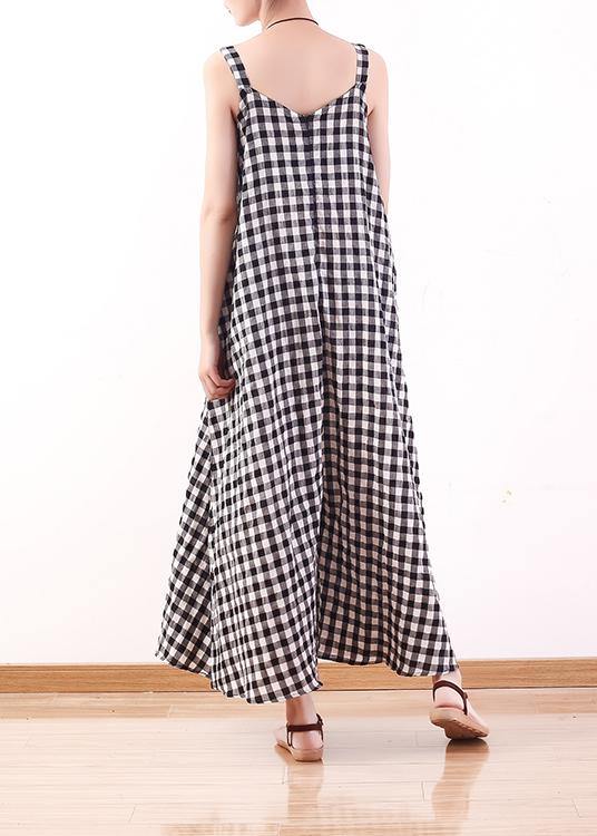 black white plaid casual cotton carpenter pants women loose wide leg pants - SooLinen