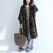 blackish green camouflage casual woolen cardigans oversize pockets long sleeve trench coats