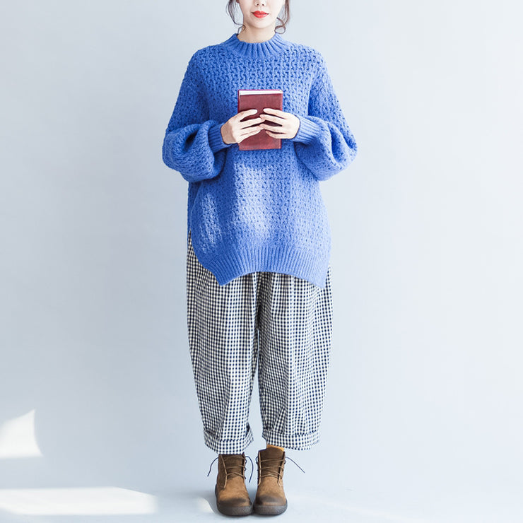 blue stylish casual cotton knit tops oversize autumn 2024 warm sweater