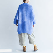 blue stylish casual cotton knit tops oversize autumn 2024 warm sweater