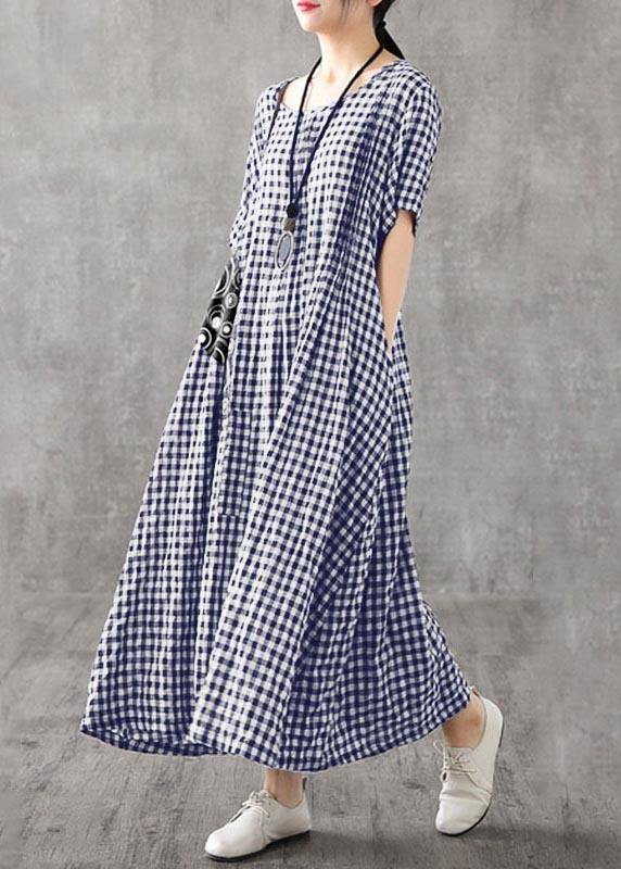 Vivid patchwork linen quilting dresses Runway black plaid Dresses summer - SooLinen