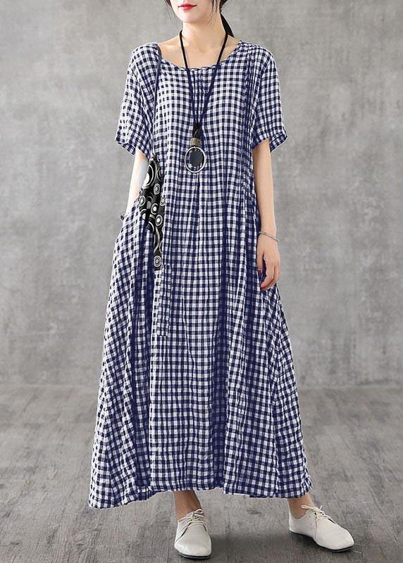 Red Plaid Linen Dresses Summer Long Cotton Dress Maxi Gown - SooLinen