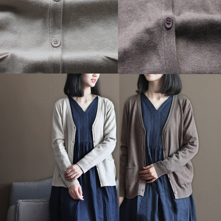 boutique nude cozy sweater Loose fitting knitted blouses New v neck fall blouse cardigan