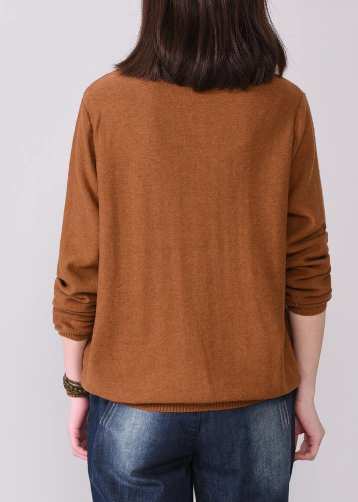 brown prints knit jacket oversized autumn knitwear o neck - SooLinen