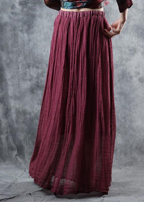 burgundy linen fall new skirts loose elastic waist maxi skirts - SooLinen