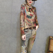 cartoon print women new cotton t shirt oversize wild long sleeve tops cozy fall 2024