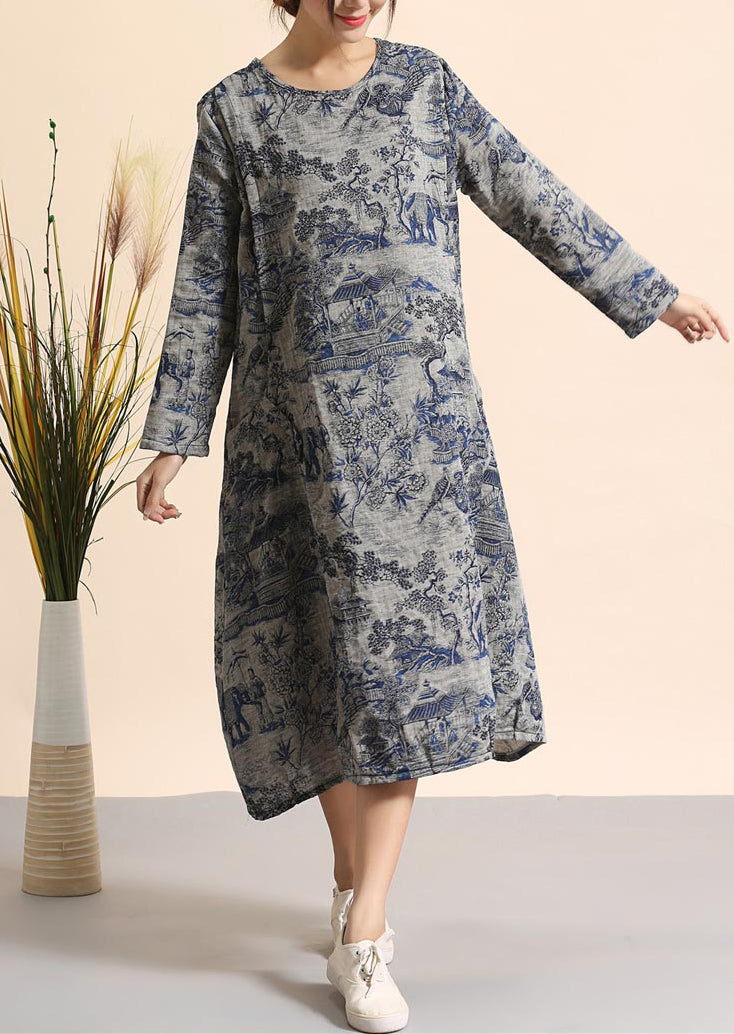 Khaki Oversized Floral Cotton Dresses Plus Size Shirt Dress Blouses