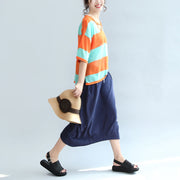 dark blue casual  knitting cotton skirts elastic waist beach skirts