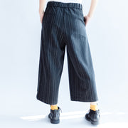 dark gray casual woolen cotton pants fashion striped wide leg pants