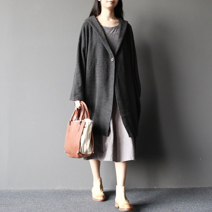 dark gray fashion  woolen sweater coats plus size elegant casual long sleeve knit cardigans