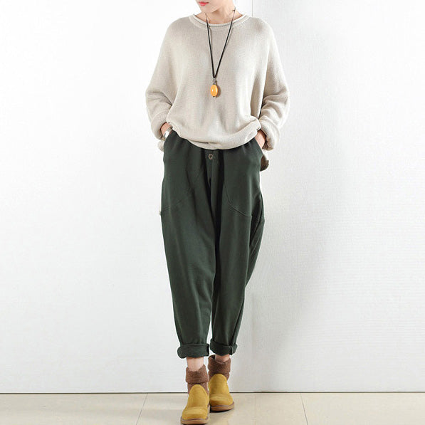 dark green warm cotton winter pants oversized pants 2024