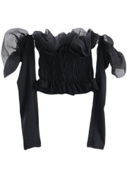 diy Black Ruffled Tulle wrinkled Cotton Top Long Sleeve