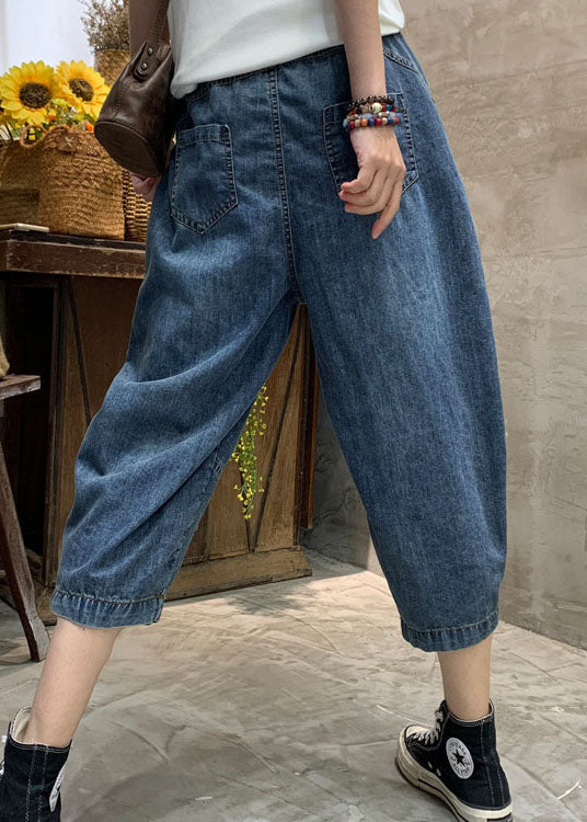 diy Blue fashion Pockets denim Pants Spring